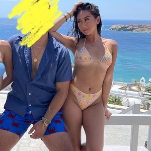 Flower print orange groovy bikini set